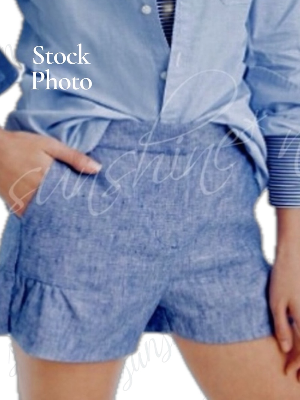 J. Crew JCREW Linen Chambray Ruffle-Trim Shorts w/ Pockets style #G2050 size 00